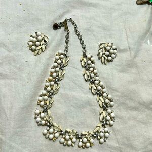 Vintage 1950’s Charel Faux Pearl /Rhinestone Choker & Earring Set